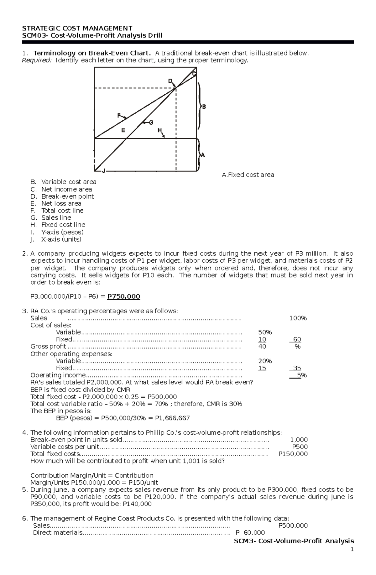 CVP Drill - STRATEGIC COST MANAGEMENT SCM03- Cost-Volume-Profit ...