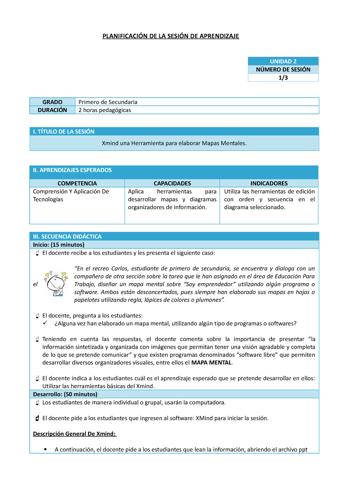 EPT1-U2-S1 - PLANIFICACIÓN DE LA SESIÓN DE APRENDIZAJE SESION ...