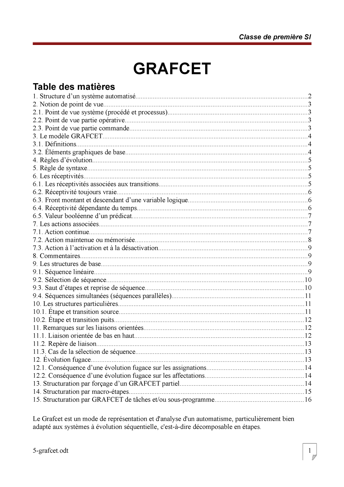 Grafcet-cours-01 - Cours - GRAFCET Le Grafcet Est Un Mode De ...