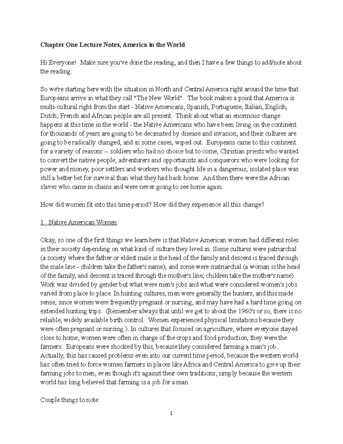 Chapter One Lecture Notes, Update 1 - Chapter One Lecture Notes ...