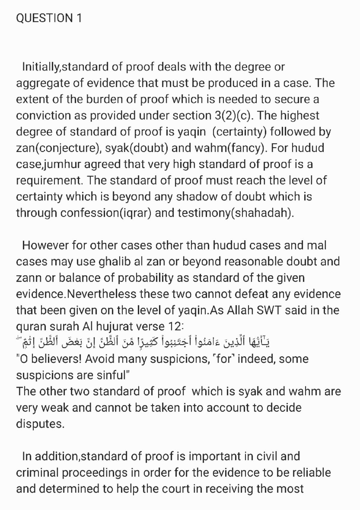 Tutorial standard of proof - Islamic Law of Evidence - Studocu