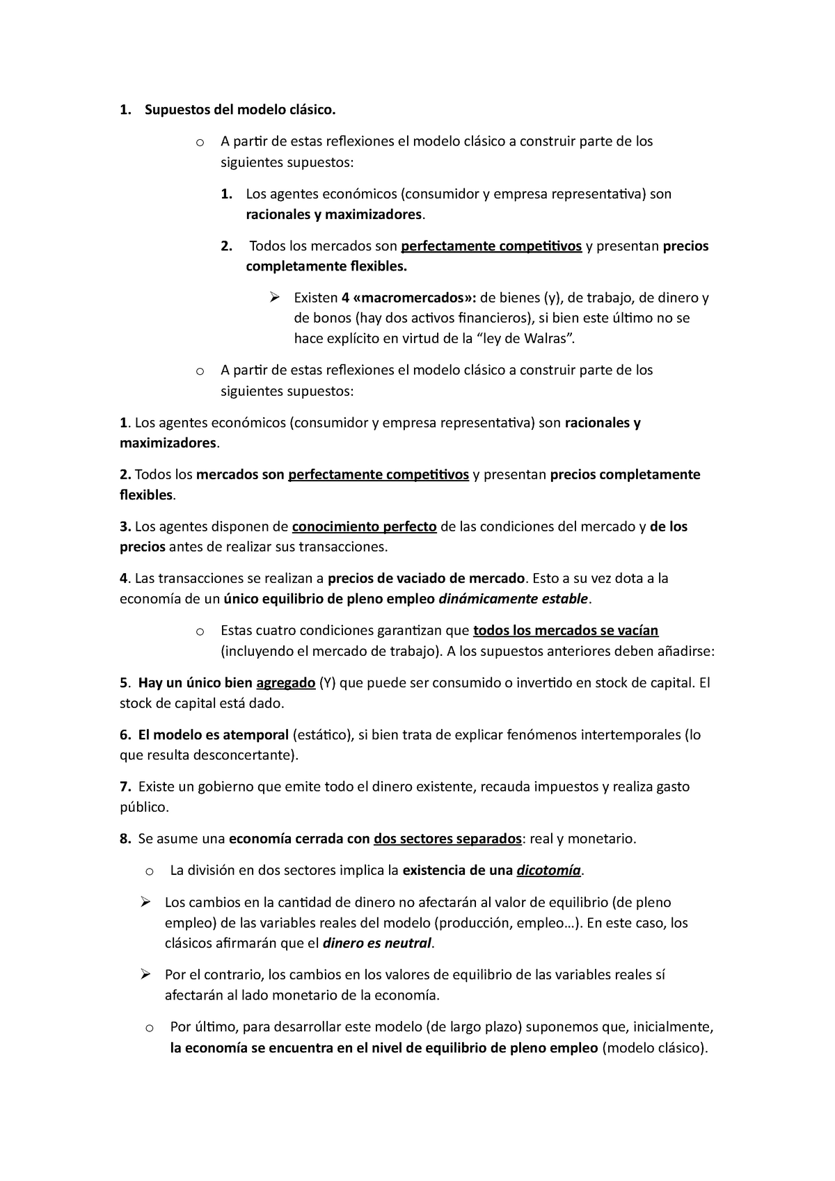 Supuestos DEL Modelo Clásico TEMA 2 Macroeconom - 1. Supuestos del modelo  clásico. o A partir de - Studocu