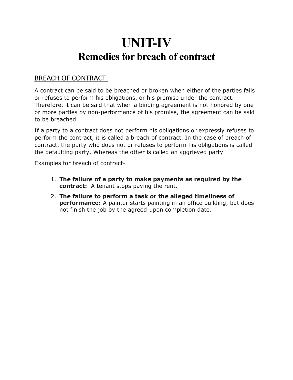 breach-of-contract-unit-iv-remedies-for-breach-of-contract-breach-of