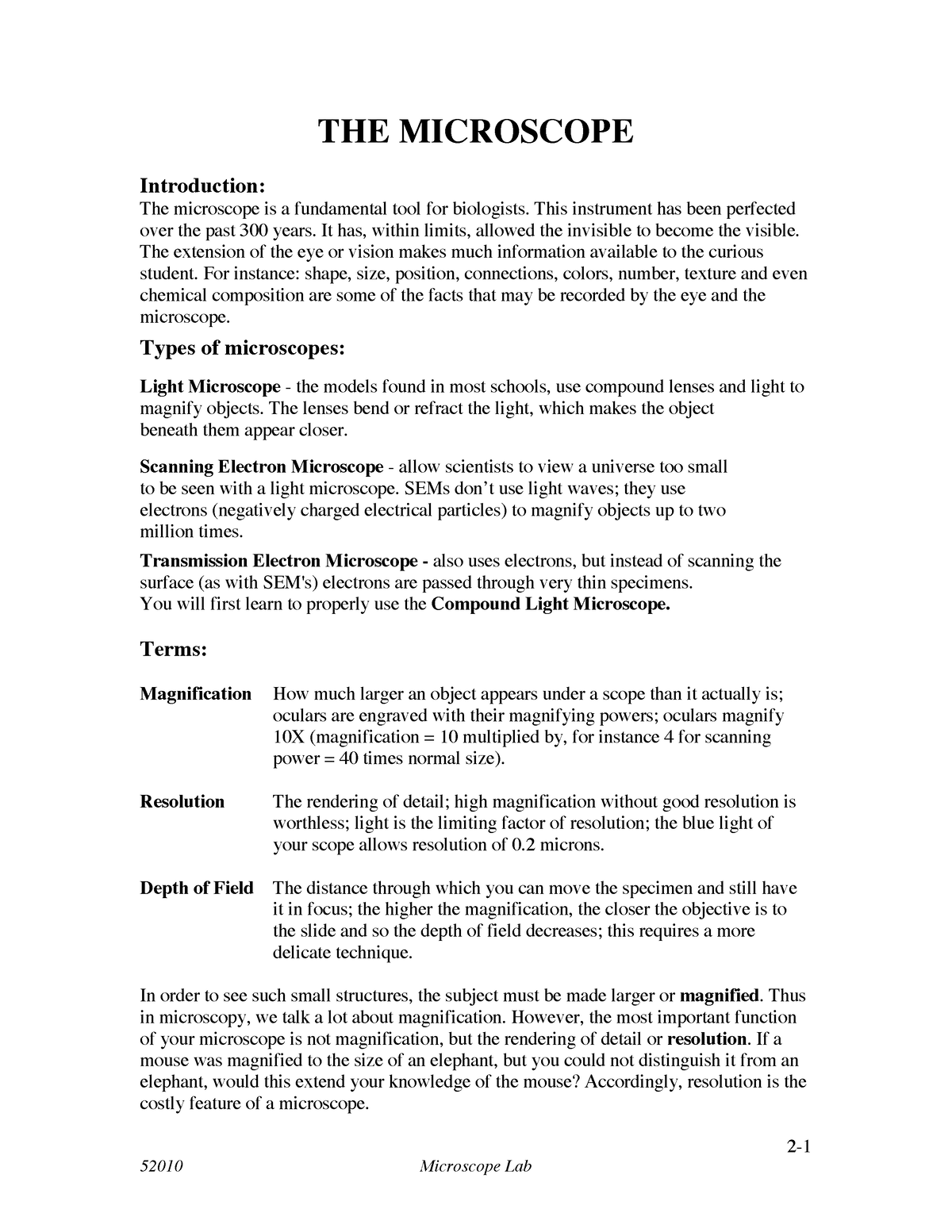 Microscope 181 - Forensic - 2- THE MICROSCOPE Introduction: The ...