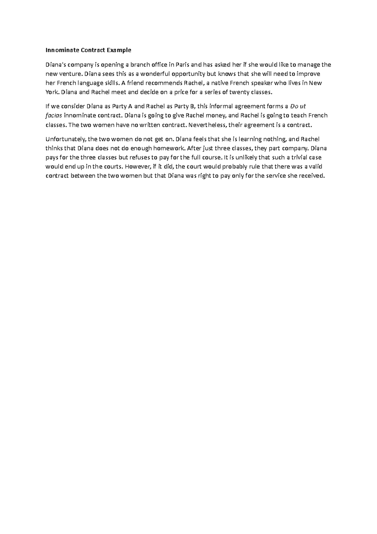 Innominate Contract Example - Innominate Contract Example Diana's ...