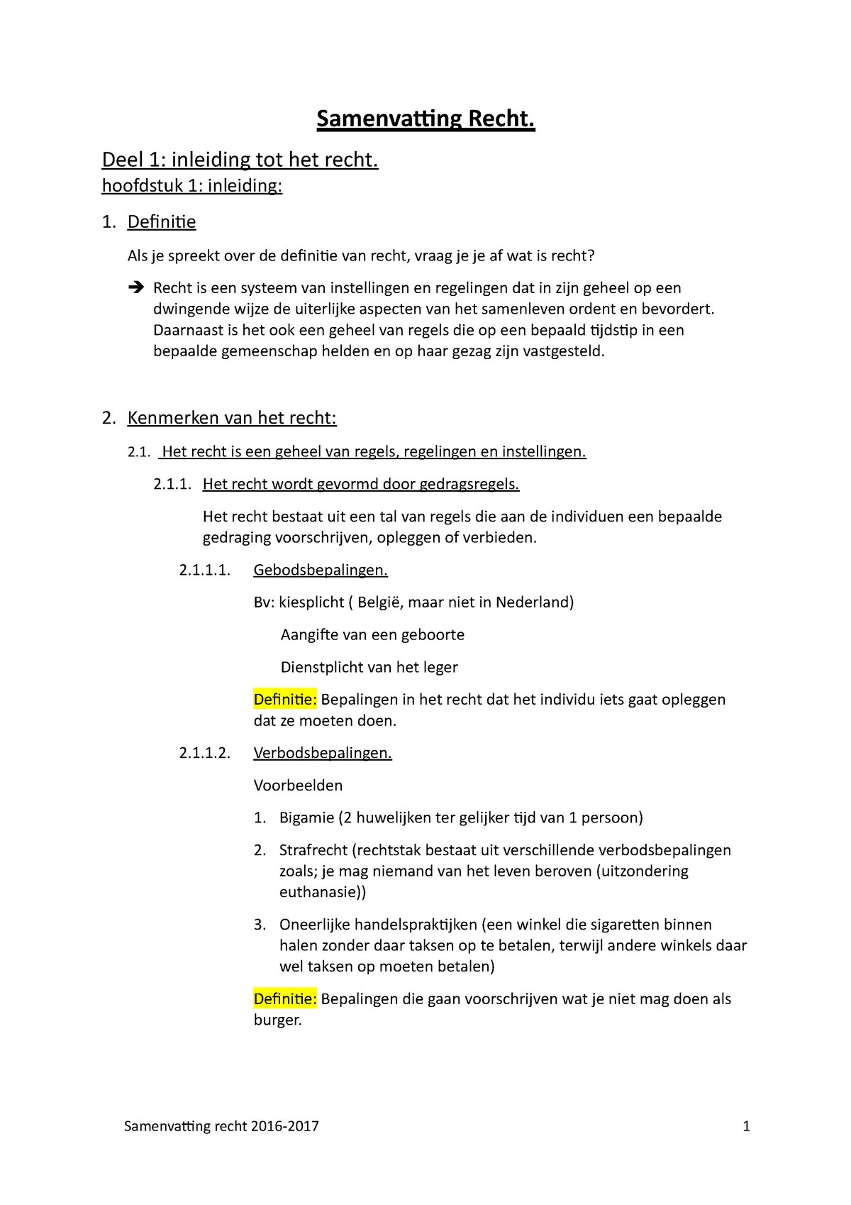 Samenvatting Recht - Deel 1: Inleiding Tot Het Recht. Hoofdstuk 1 ...