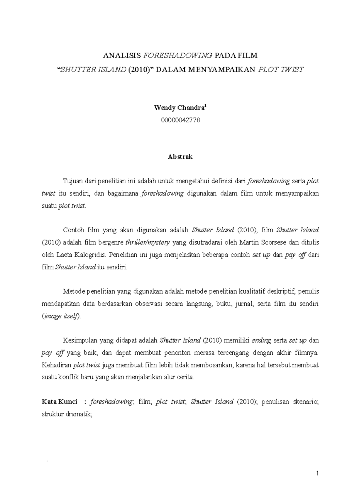 Analisis Foreshadowing Pada Film "Shutter Island" (2010) ANALISIS