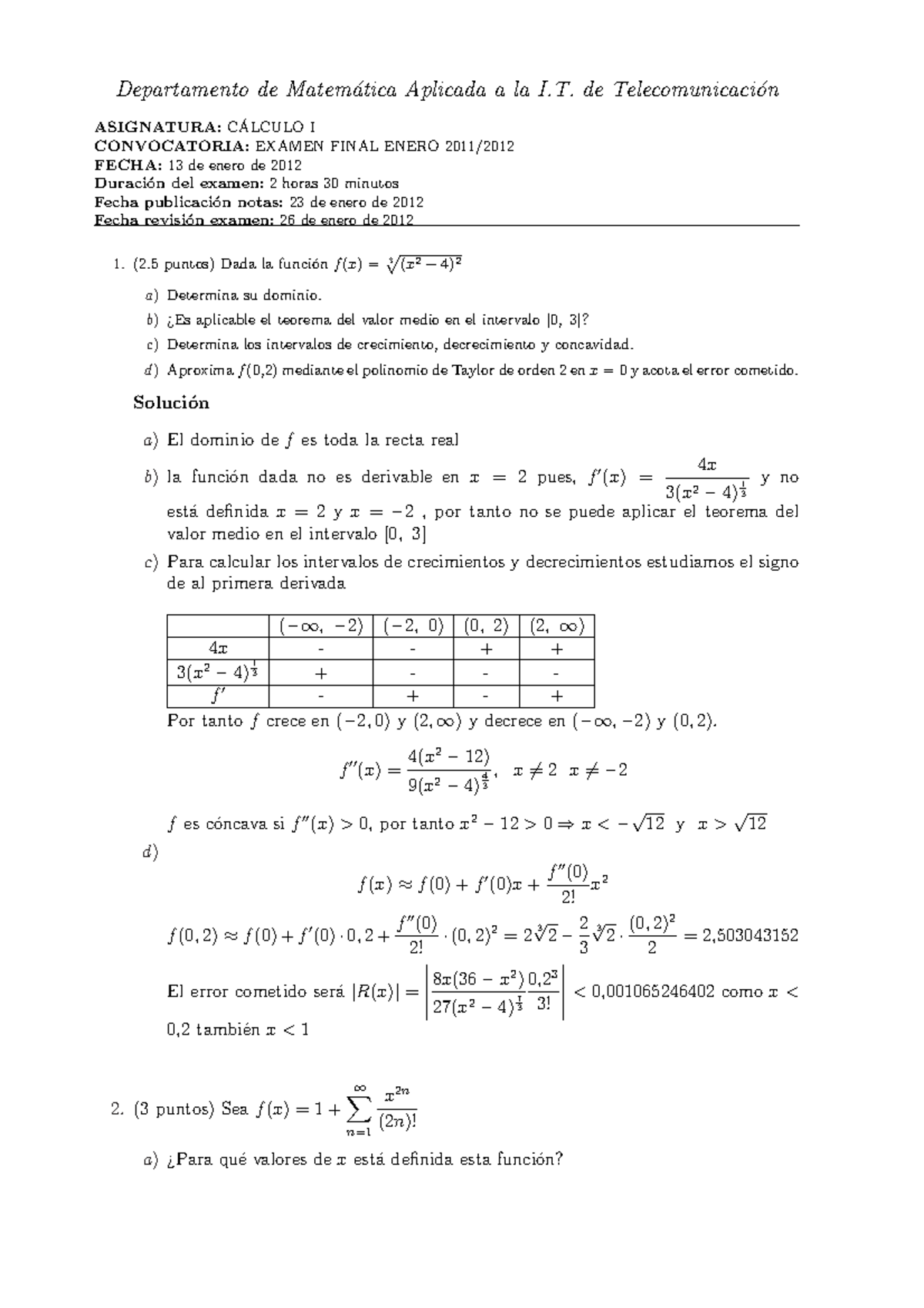 Examen Enero De Calculo - Departamento De Matem ́atica Aplicada A La I ...