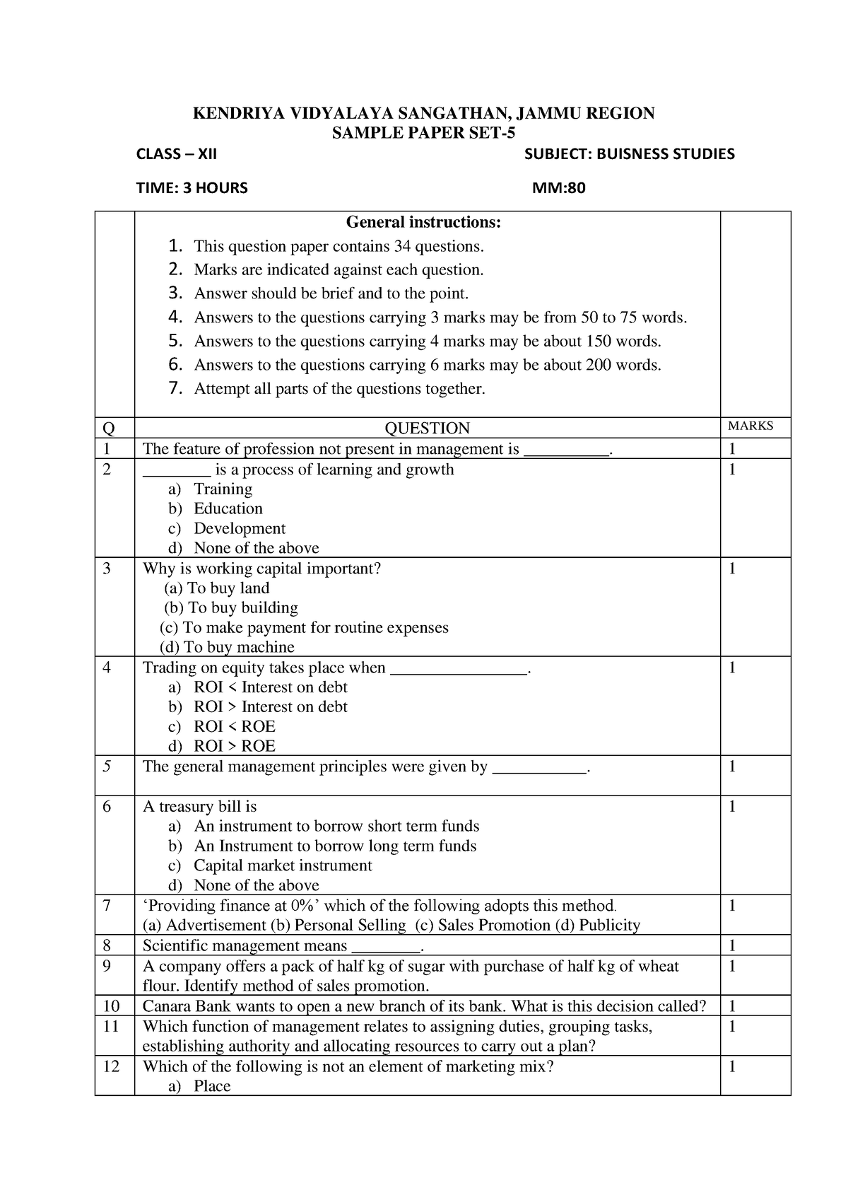 QP BST 5 - Bst - KENDRIYA VIDYALAYA SANGATHAN, JAMMU REGION SAMPLE ...