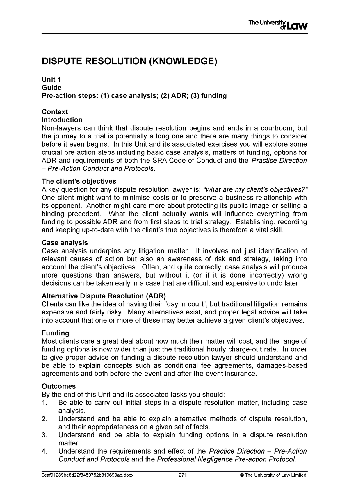 WS 1 - LPC Dispute Resolution WS 1 - DISPUTE RESOLUTION (KNOWLEDGE