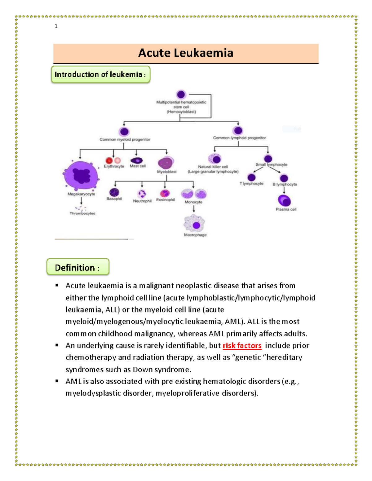 0- ONC Final Summary from PPTs - Acute Leukaemia Definition : Acute ...