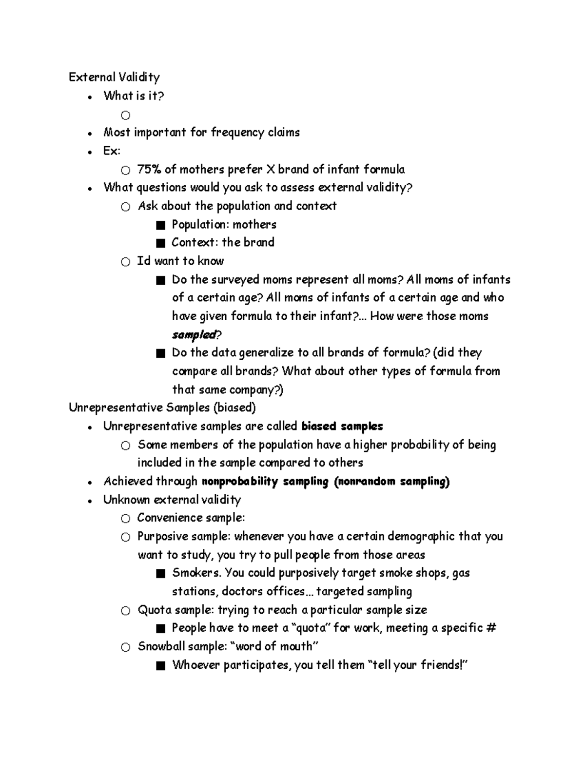 Sampling Review - External Validity What is it? Most important for ...