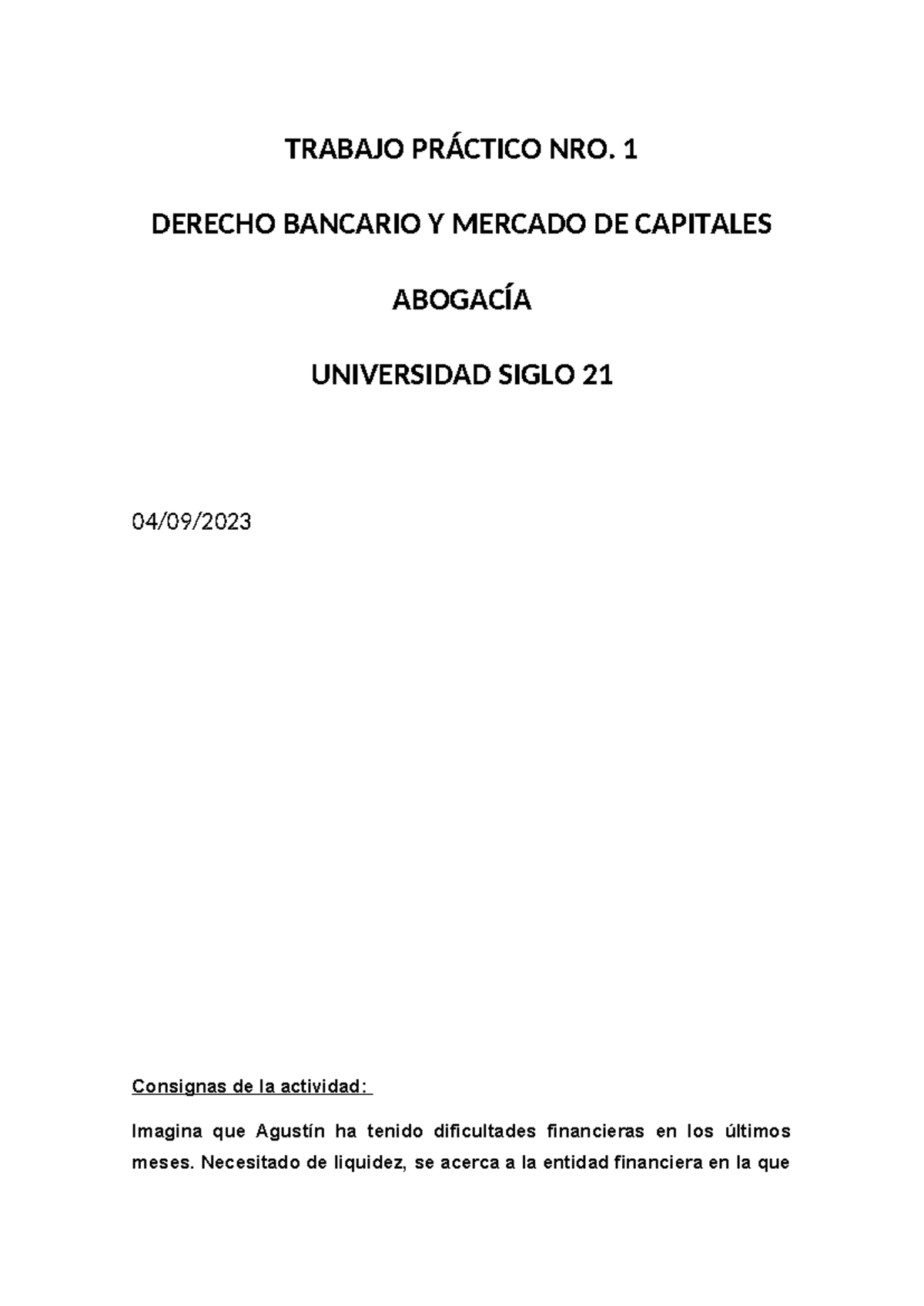 Tp 1 Derecho Bancario Y Mercado De Capitales Trabajo PrÁctico Nro 1 Derecho Bancario Y 5358