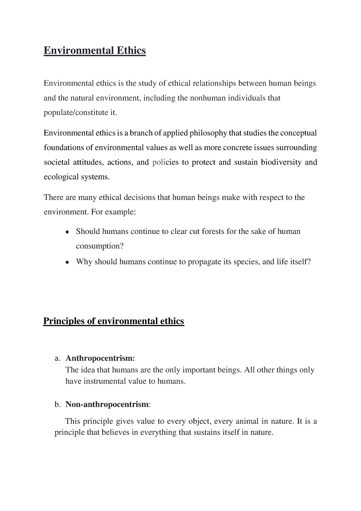 reflection essay about environmental ethics