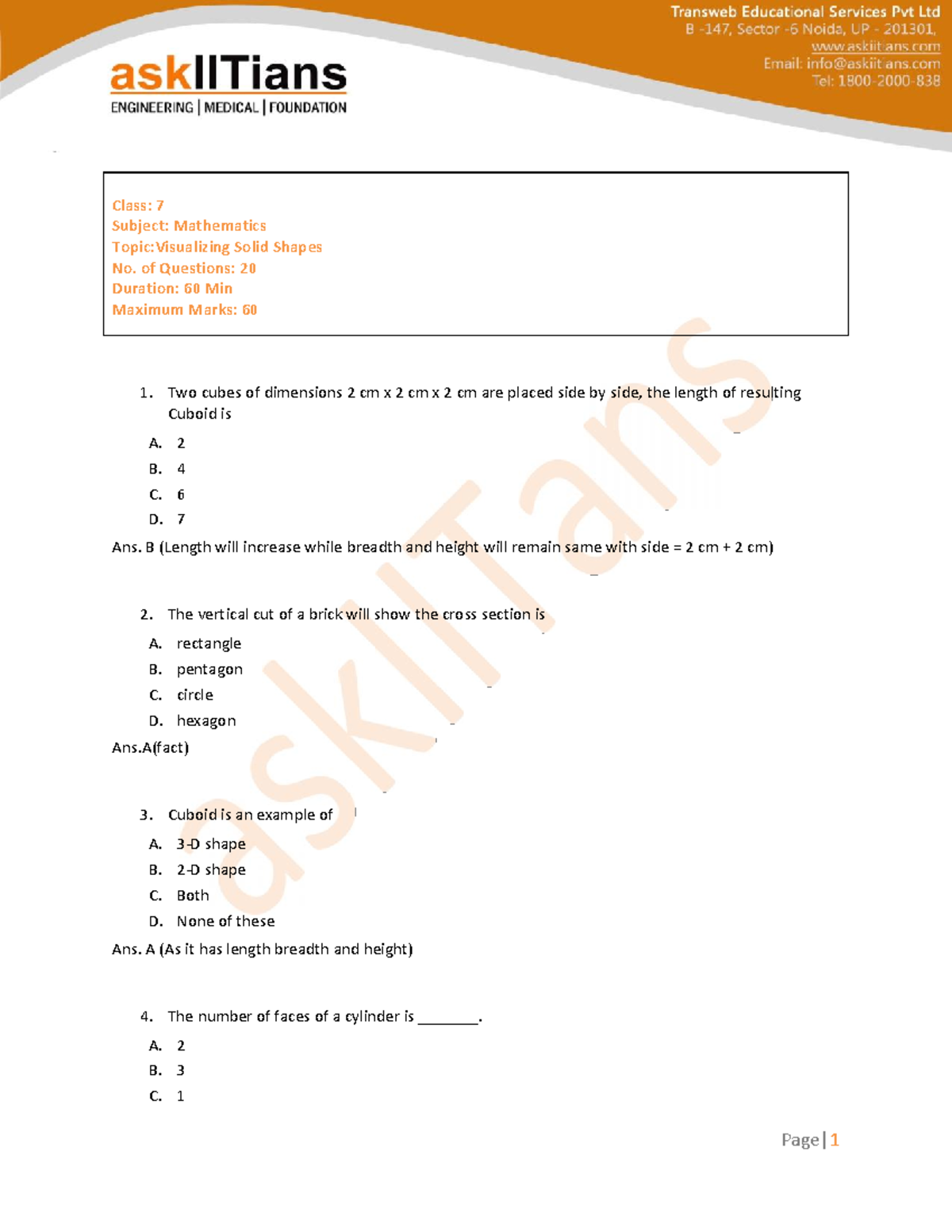 Math visualizing solid shapes - Two cubes of dimensions 2 cm x 2 cm x 2 ...