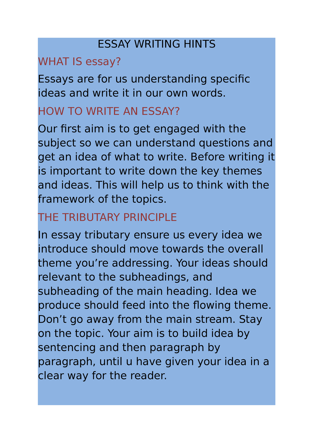 essay writing with hints