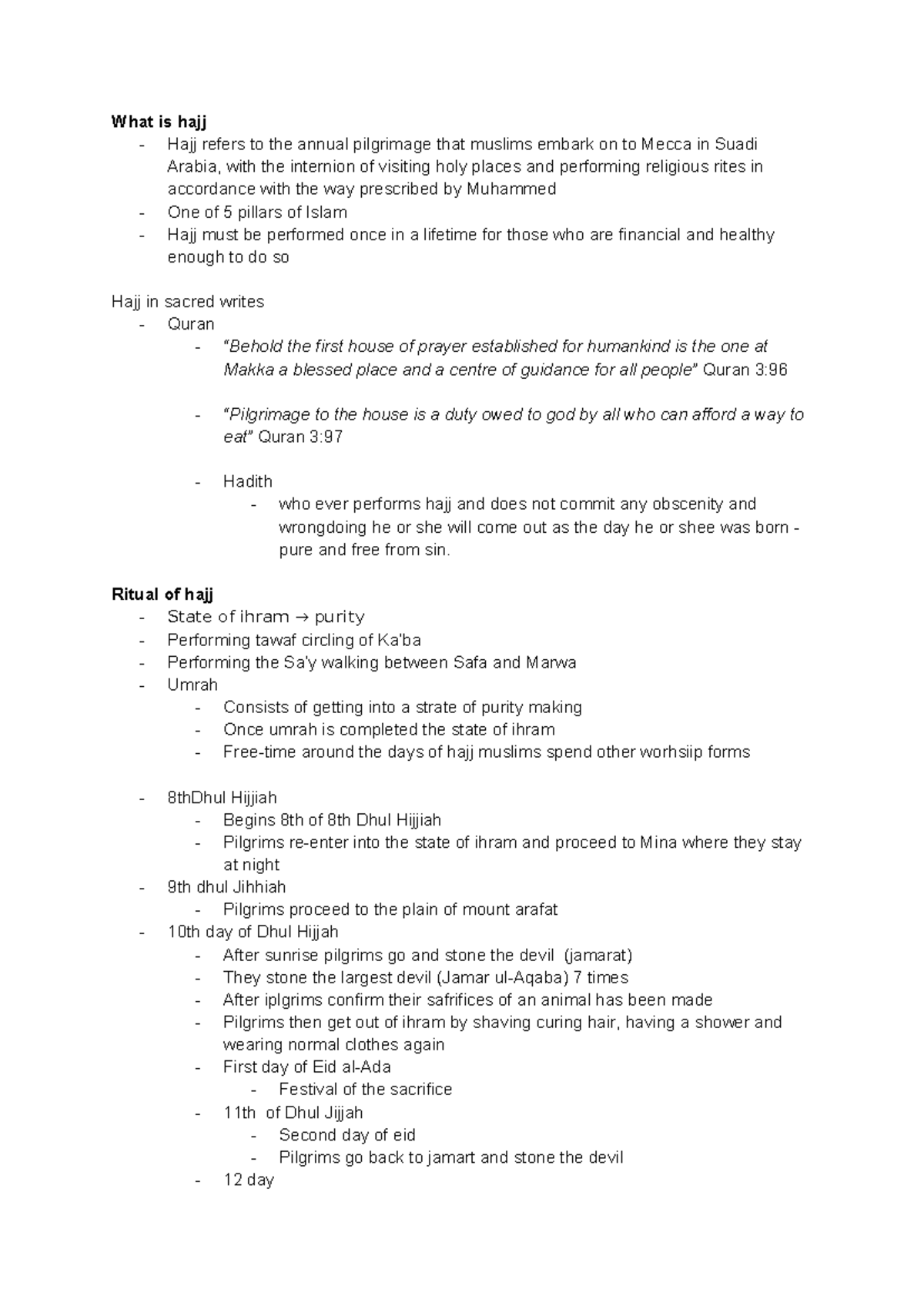 Hajj - hajj full class notes - What is hajj - Hajj refers to the annual ...