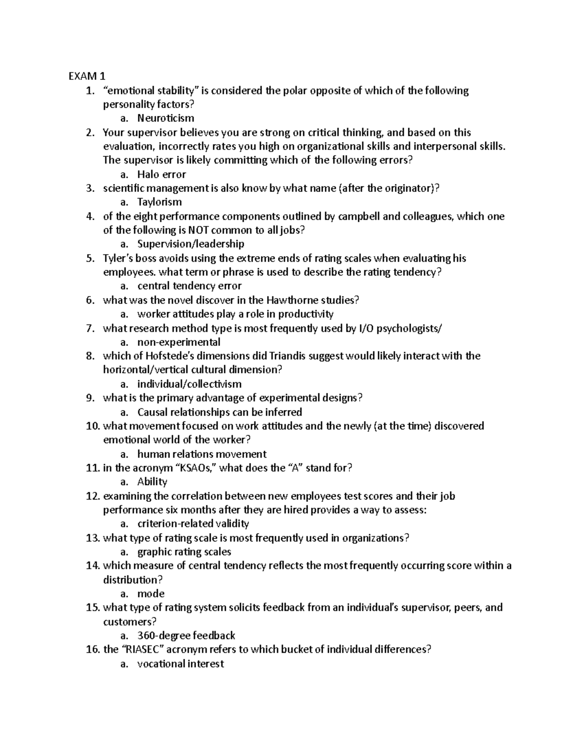 PSY 255 Exam 1 - Exam 1 questions with answers - EXAM 1 “emotional ...