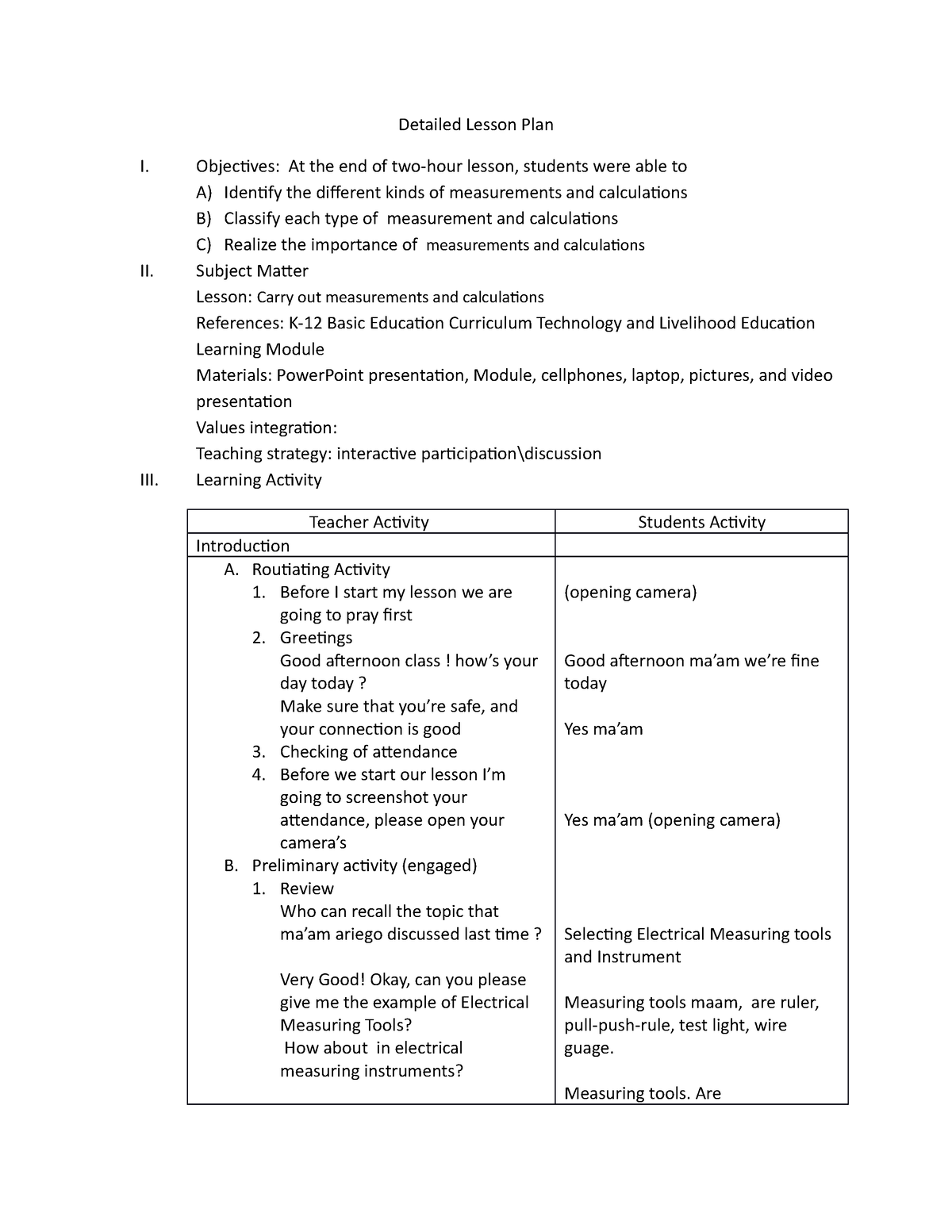 Detailed Lesson Plan zybyll - Detailed Lesson Plan I. Objectives: At ...