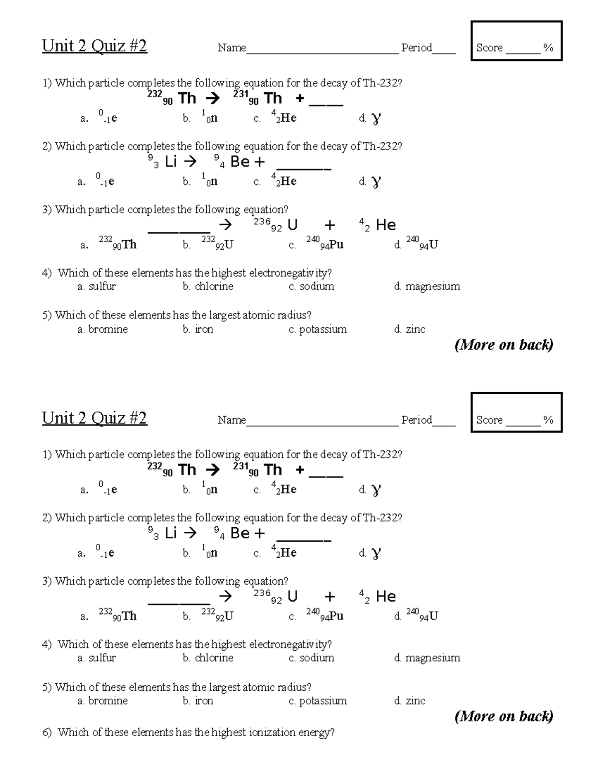 2020 Unit 2 Quiz #2 - u2 q2 - Unit 2 Quiz #2 Name ...