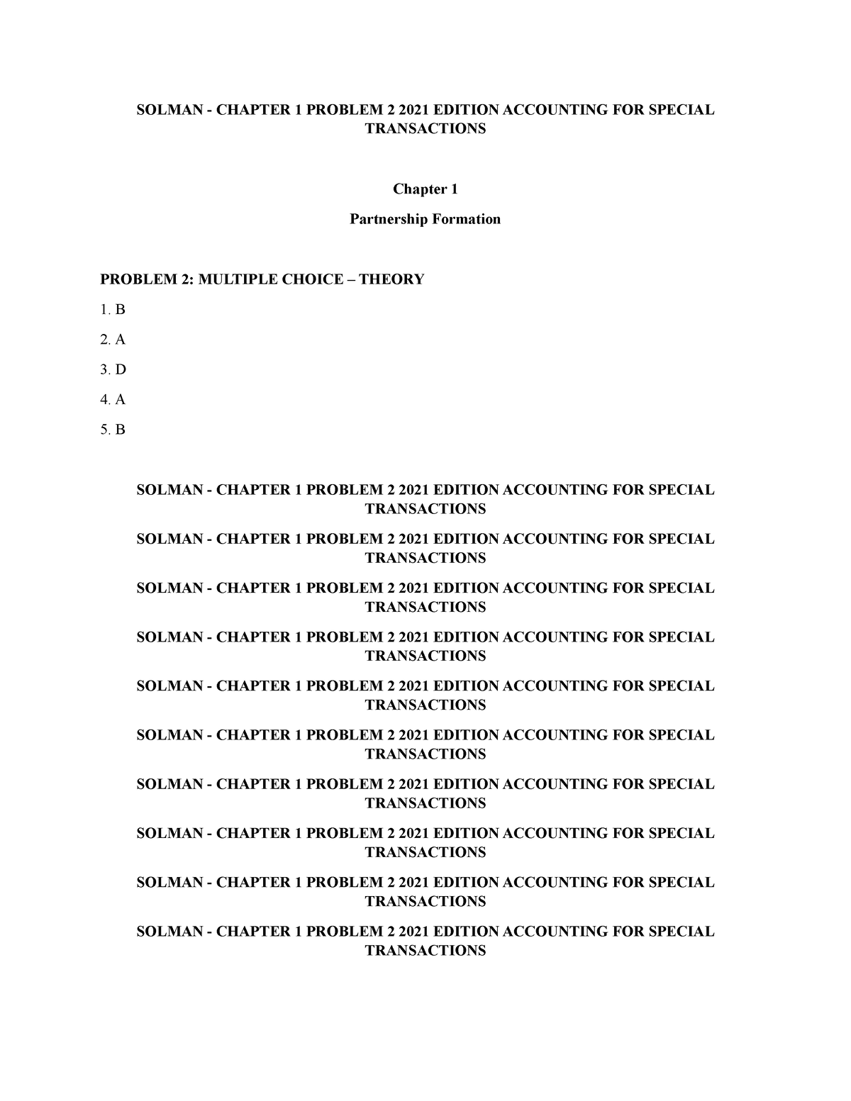 Solman - Chapter 1 Problem 2 2021 Edition Accounting FOR Special ...