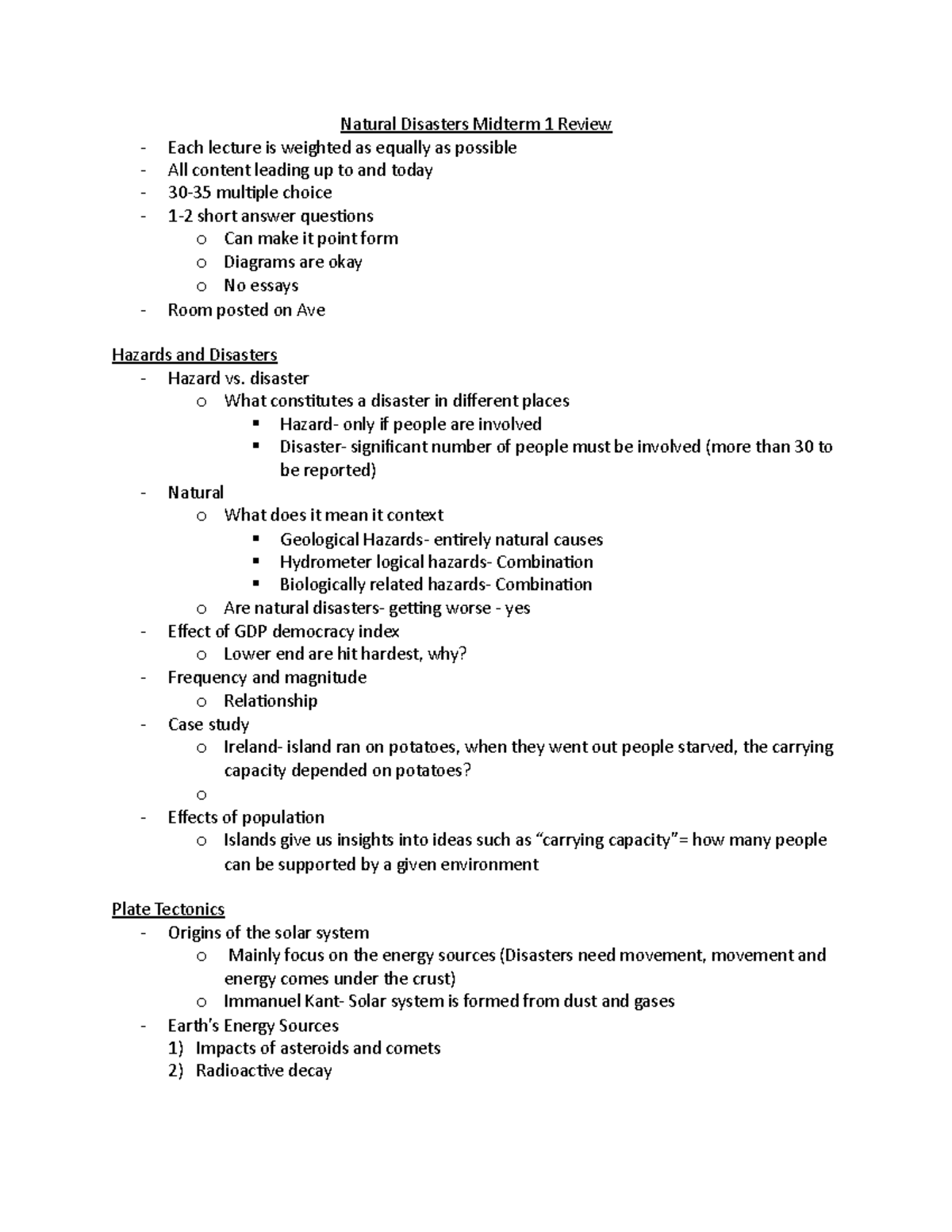 Natural Disasters Midterm 1 Review - Natural Disasters Midterm 1 Review ...