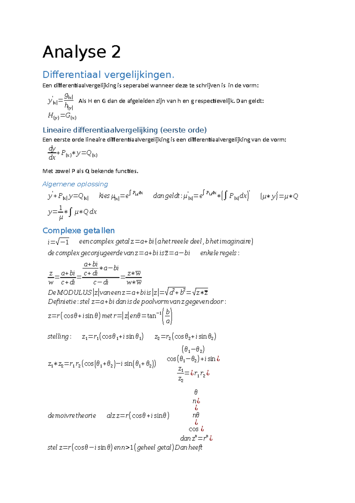 Samenvatting Tentamen Stof Analyse 2 Wi1031wbmt T1 Tu Delft Studeersnel