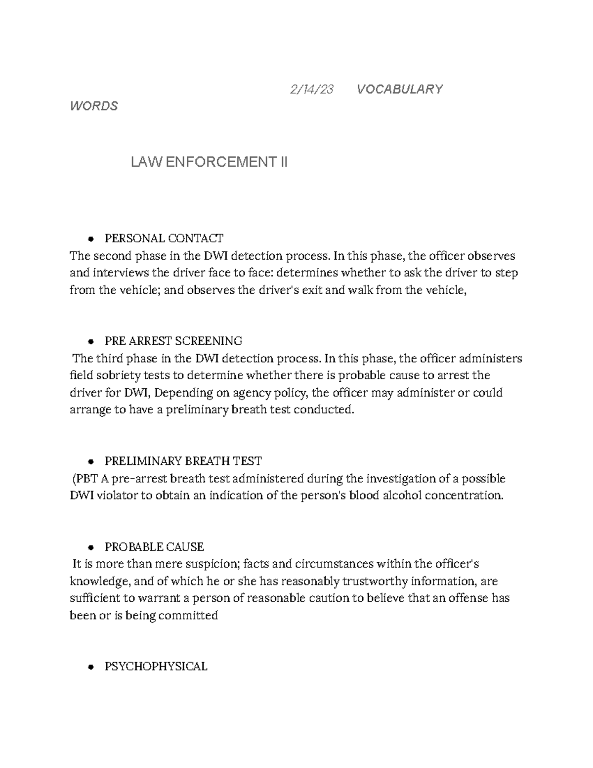 Untitled document 3rd pd - 2/14/23 VOCABULARY WORDS LAW ENFORCEMENT ll ...