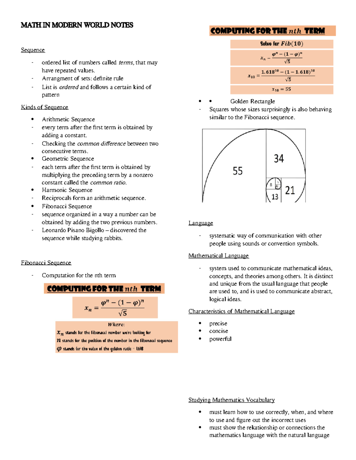 MATH IN Modern World Notes - MATH IN MODERN WORLD NOTES Sequence ...