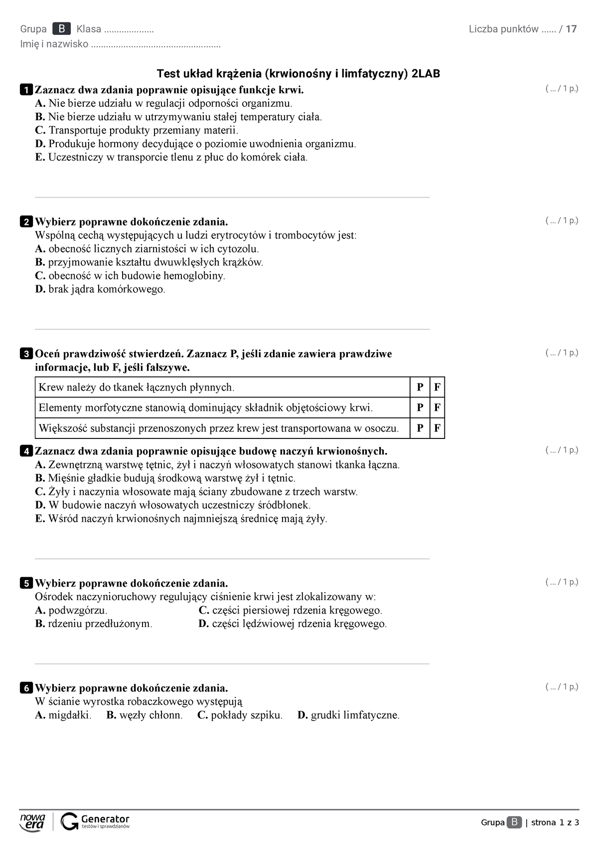 Test Okiiiiiiiiiiiiiii - Grupa B | Strona 1 Z 3 Grupa B Klasa ...