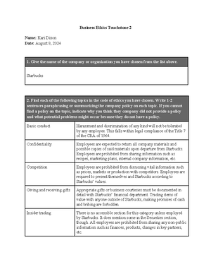 Sophia Business Ethics Touchstone 4 - Your Name Sophia Learning ...