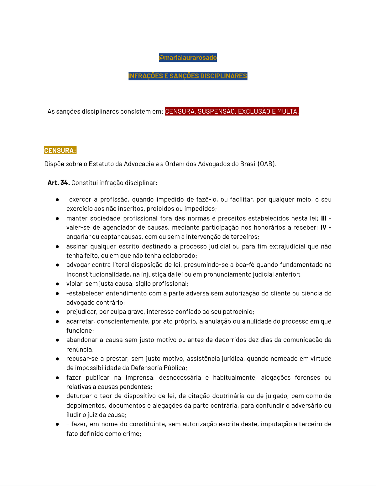 Ética Infrações E Publicidade InfraÇÕes E SanÇÕes Disciplinares As Sanções Disciplinares 2291