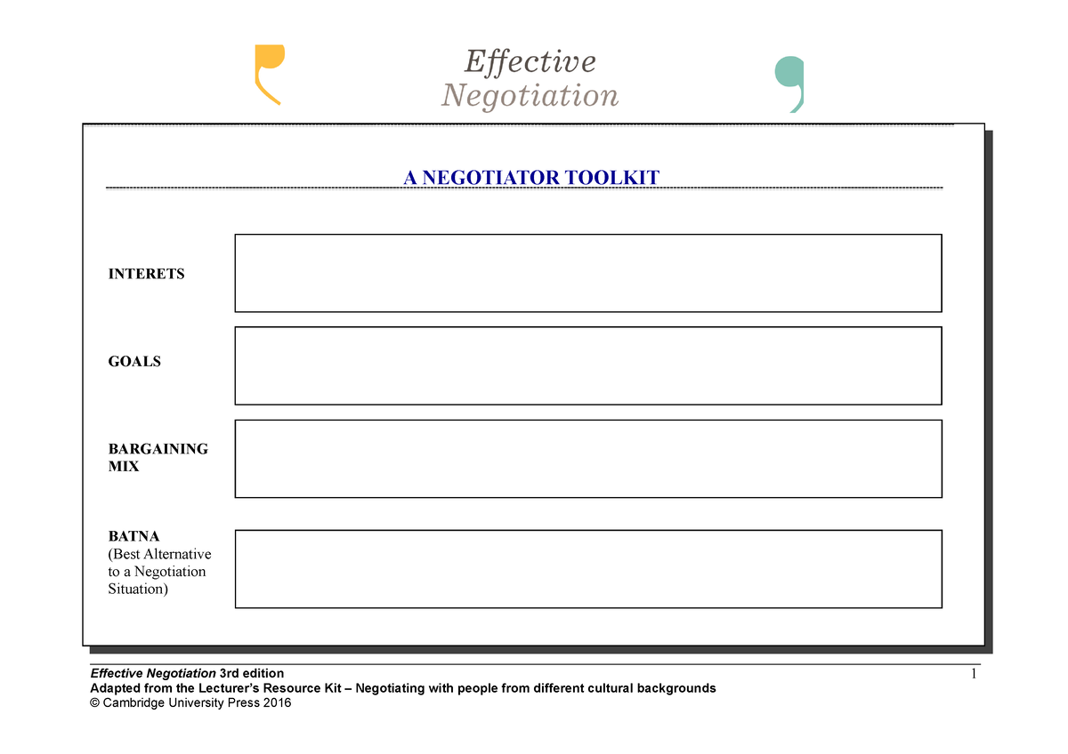 3721Negotiation Plan Template - A NEGOTIATOR TOOLKIT INTERETS GOALS