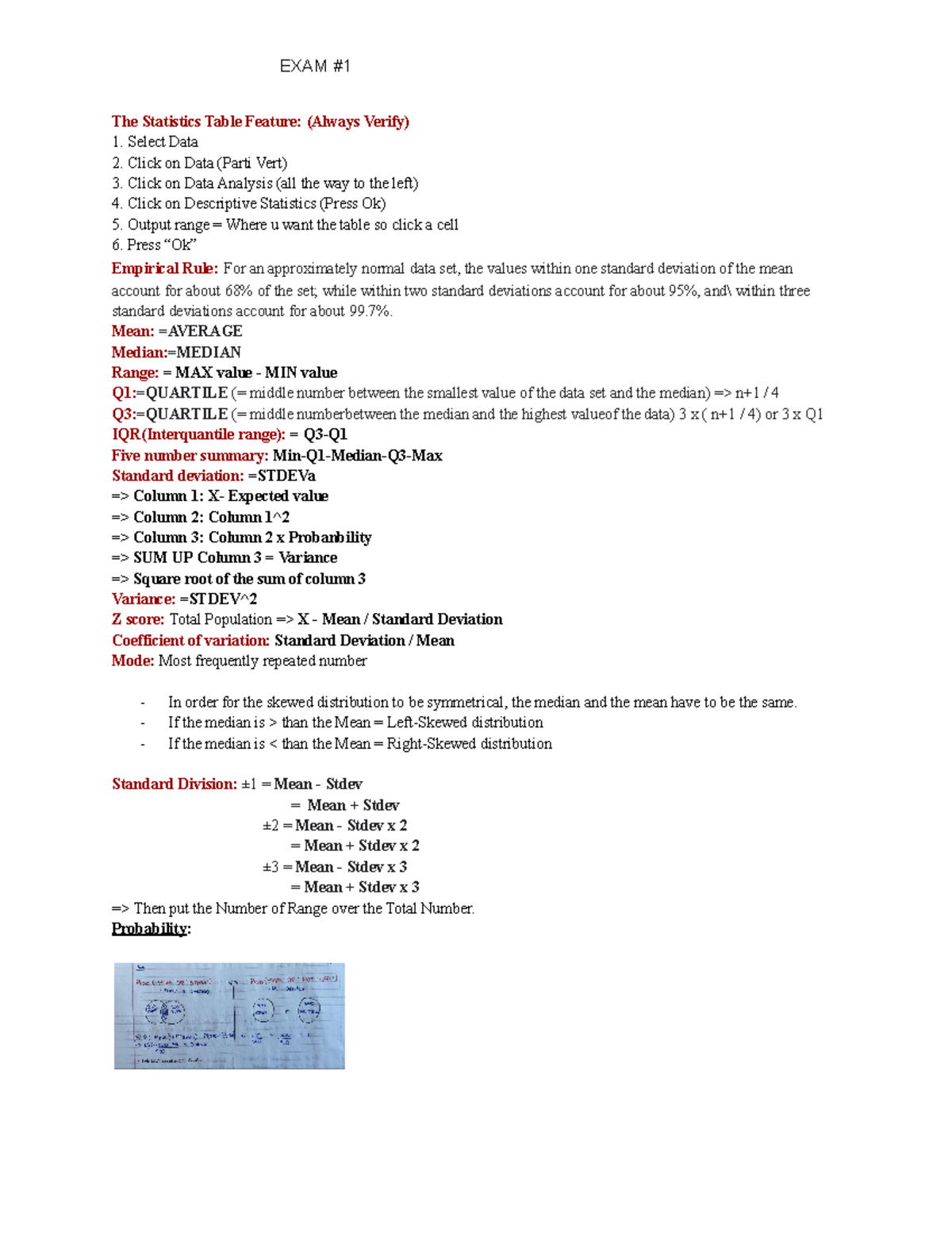 Stats Notes - Formulas for exam - EXAM The Statistics Table Feature ...