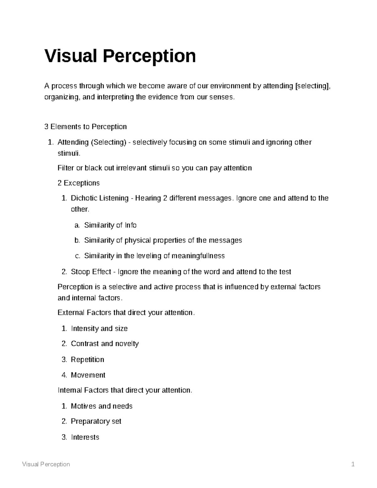 Visual Perception - Intro to Psych - Visual Perception A process ...