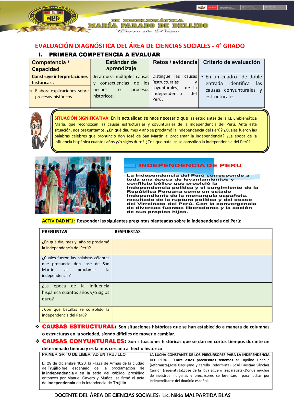 Evaluación Diagnóstica 4° EvaluaciÓn DiagnÓstica Del Área De Ciencias Sociales 4° Grado I 9569