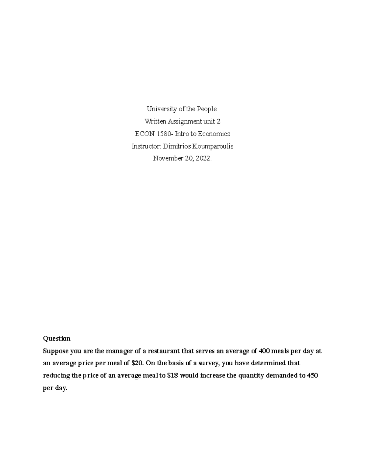 Written Assignment Unit 2 - University Of The People Written Assignment ...