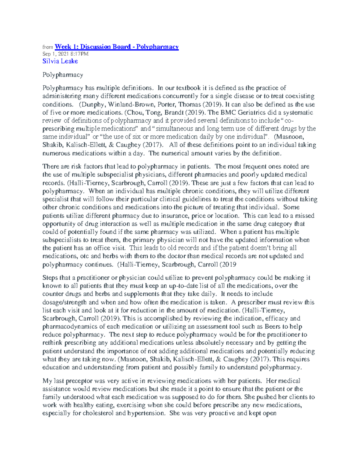 Nr601 Week 1 Polypharmacy - from Week 1: Discussion Board ...