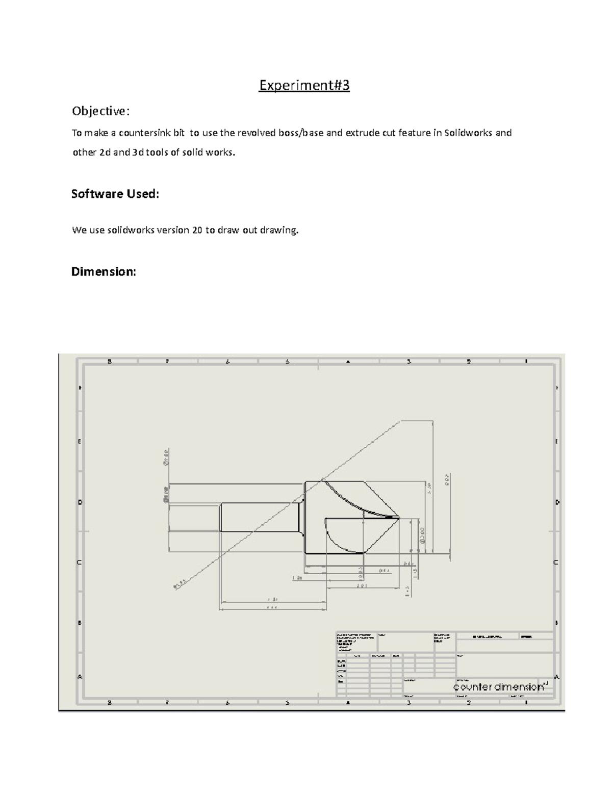 Countersink manual Experiment Objective To make a countersink bit