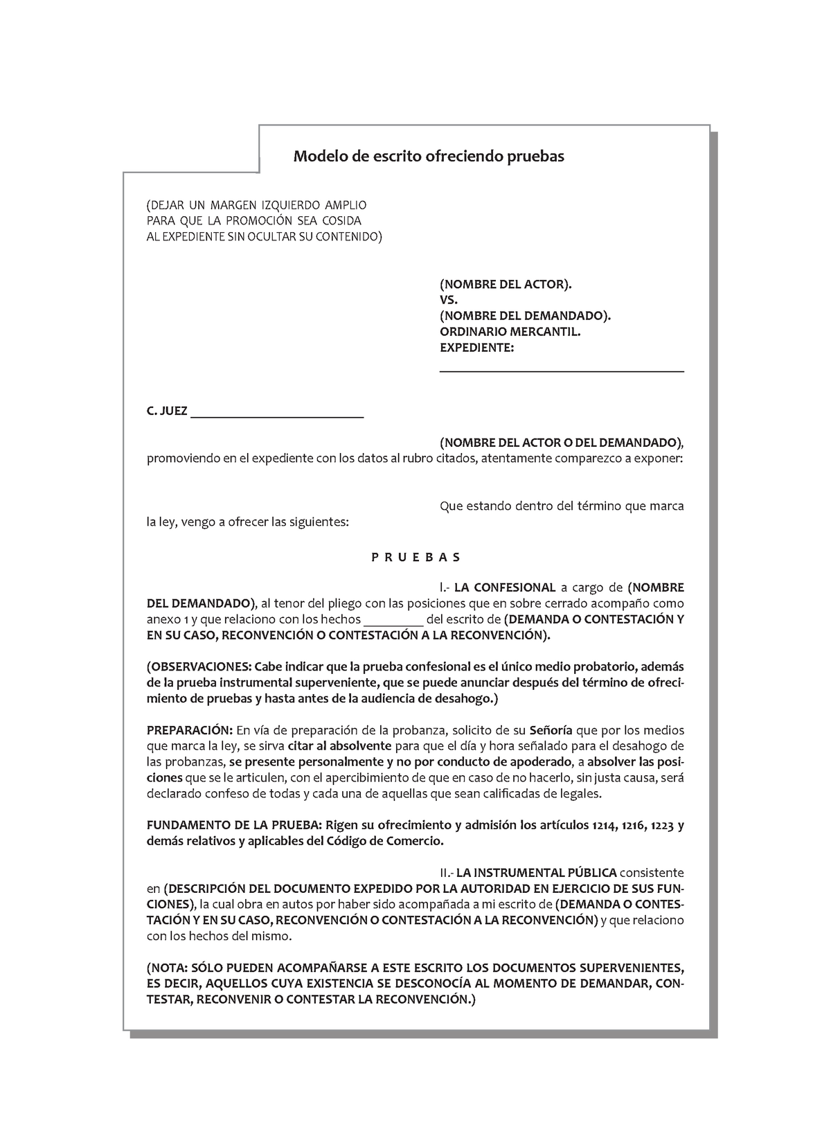 Ofrecimiento de pruebas testimonial para audiencia - Modelo de escrito  ofreciendo pruebas (DEJAR UN - Studocu