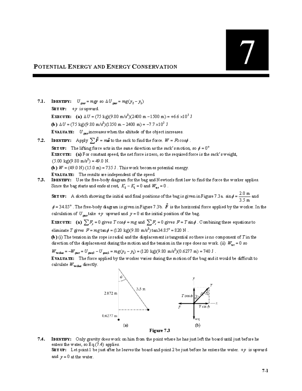 7단원 - Solution - ####### 7- POTENTIAL ENERGY AND ENERGY CONSERVATION ...