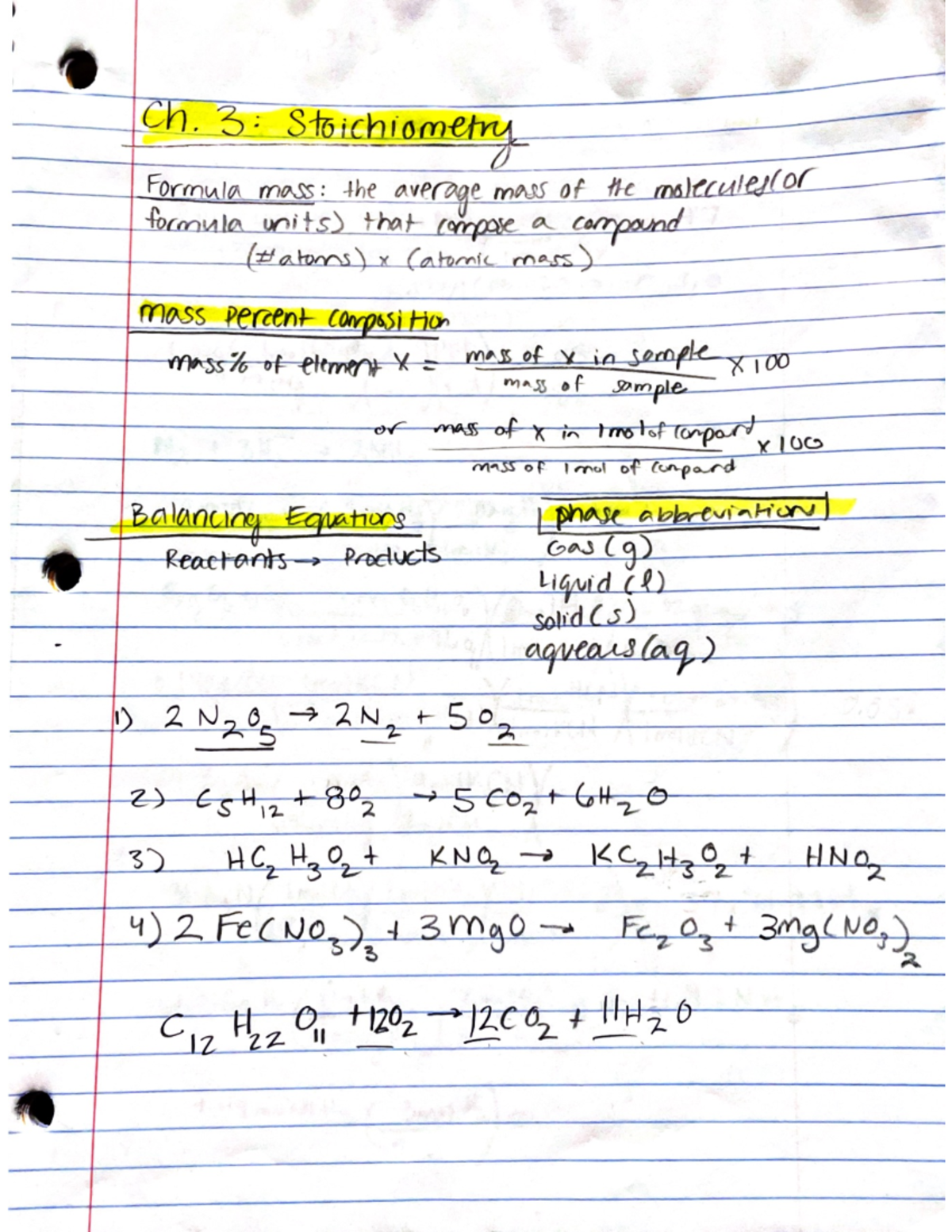 Chemistry Ch 3 Notes - CHE 111 - Studocu