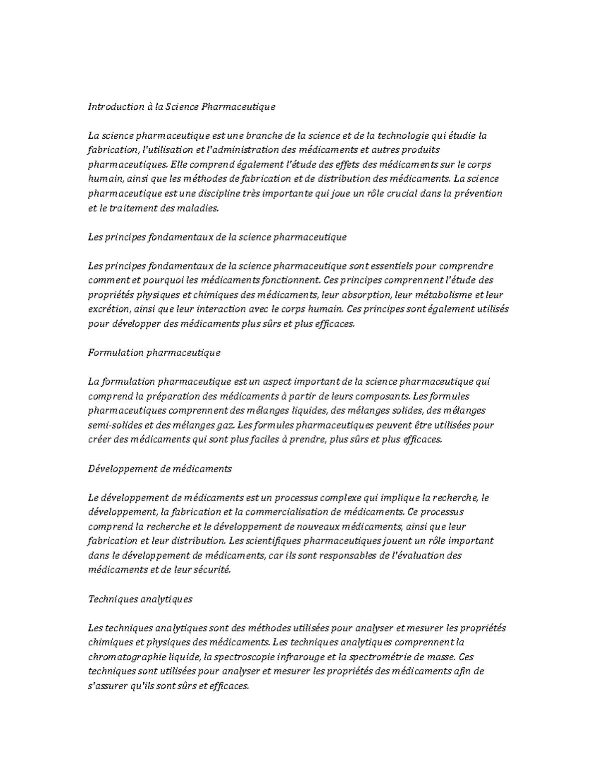 Pharmaceutical Sciences Study Notes - Introduction à la Science ...
