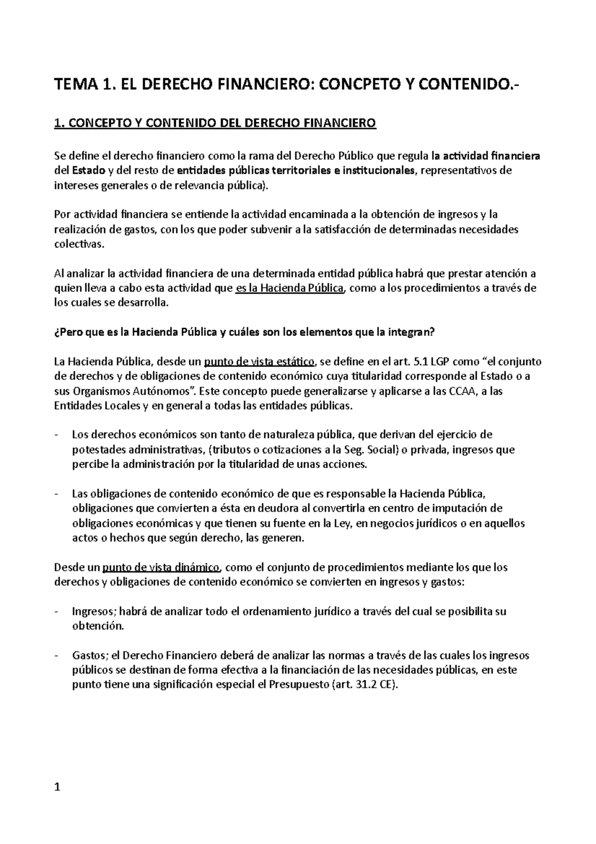 Derecho Financiero Y Tributario Tema 8 - TEMA 1. EL DERECHO FINANCIERO ...