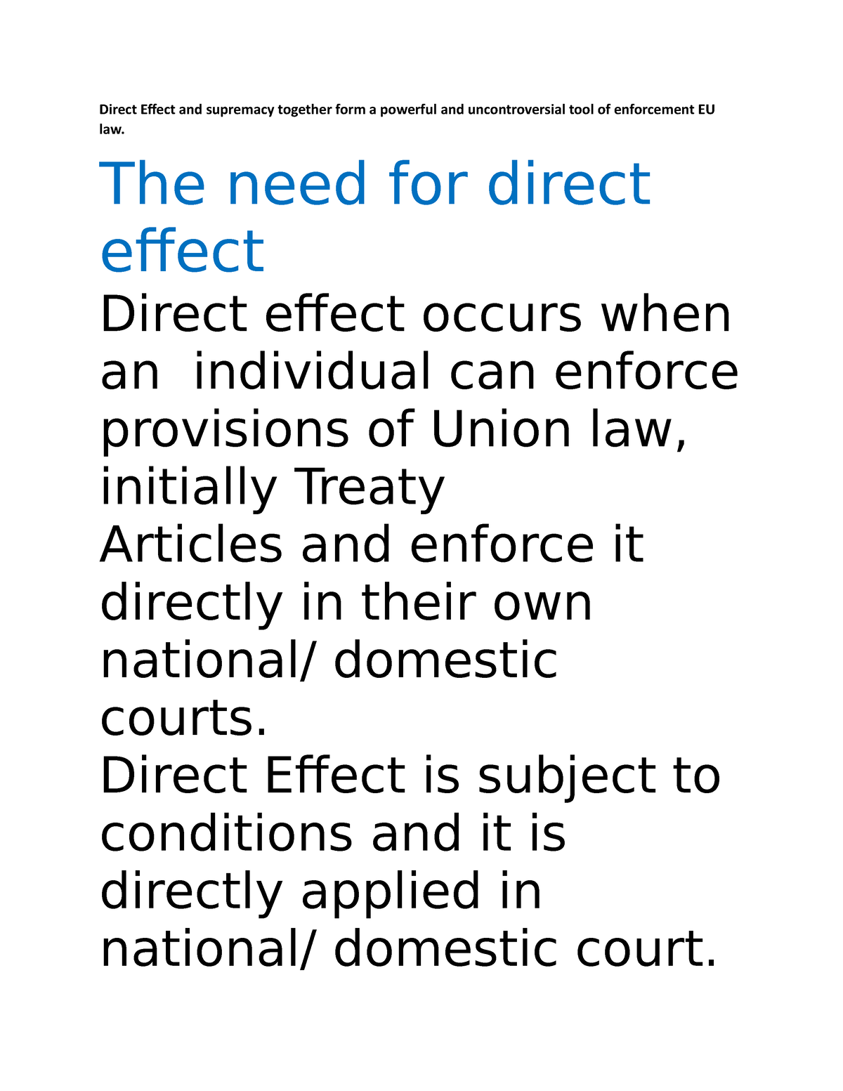 direct effect and supremacy eu law essay