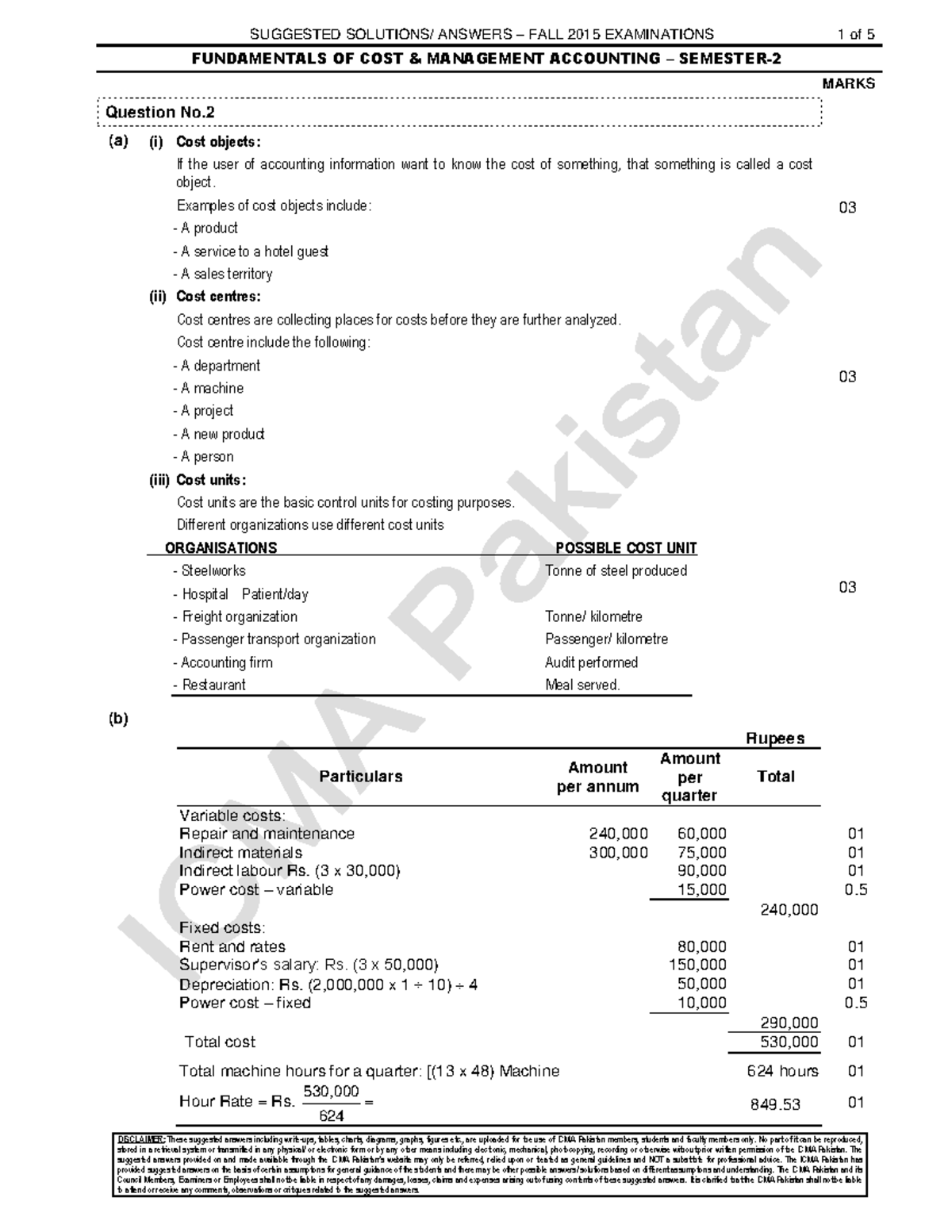 09Fall 2015FCMA SA Exercises FUNDAMENTALS OF COST & MANAGEMENT