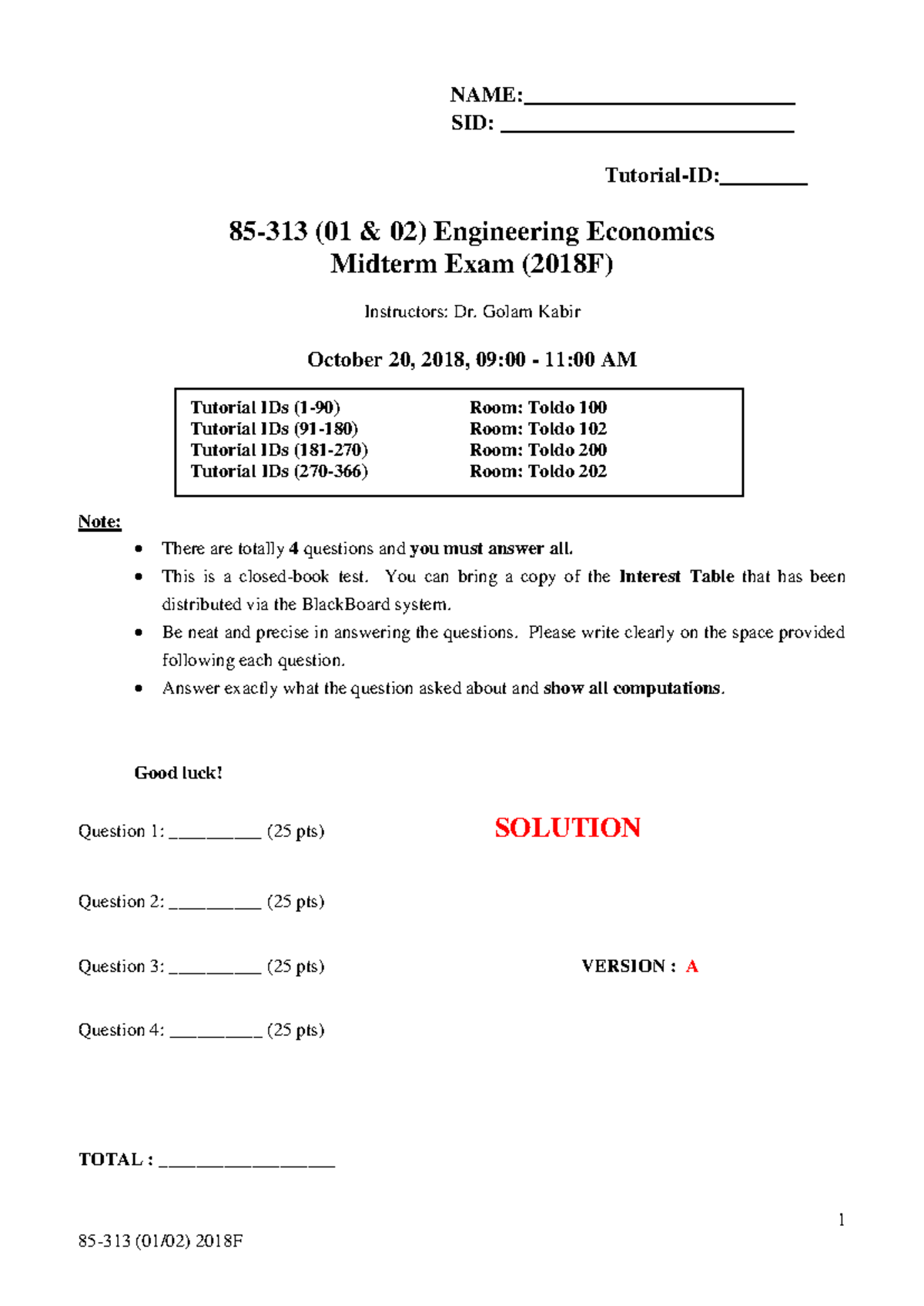 Midterm 2018, questions and answers - NAME ...