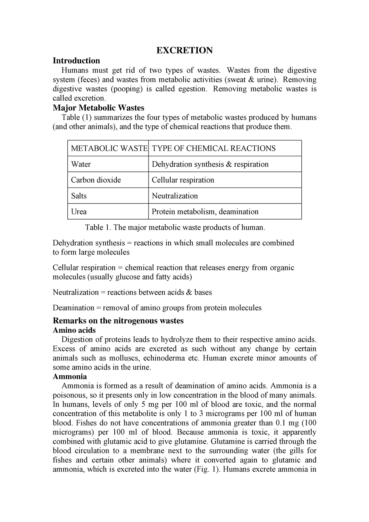 Excretion systems in mammals - EXCRETION Introduction Humans must get