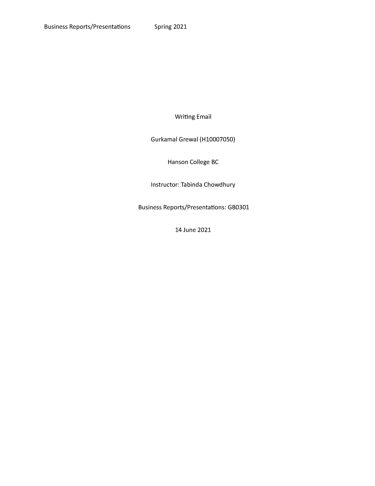 Assignment+Template Email ENG2205 - Business Reports/Presentations ...