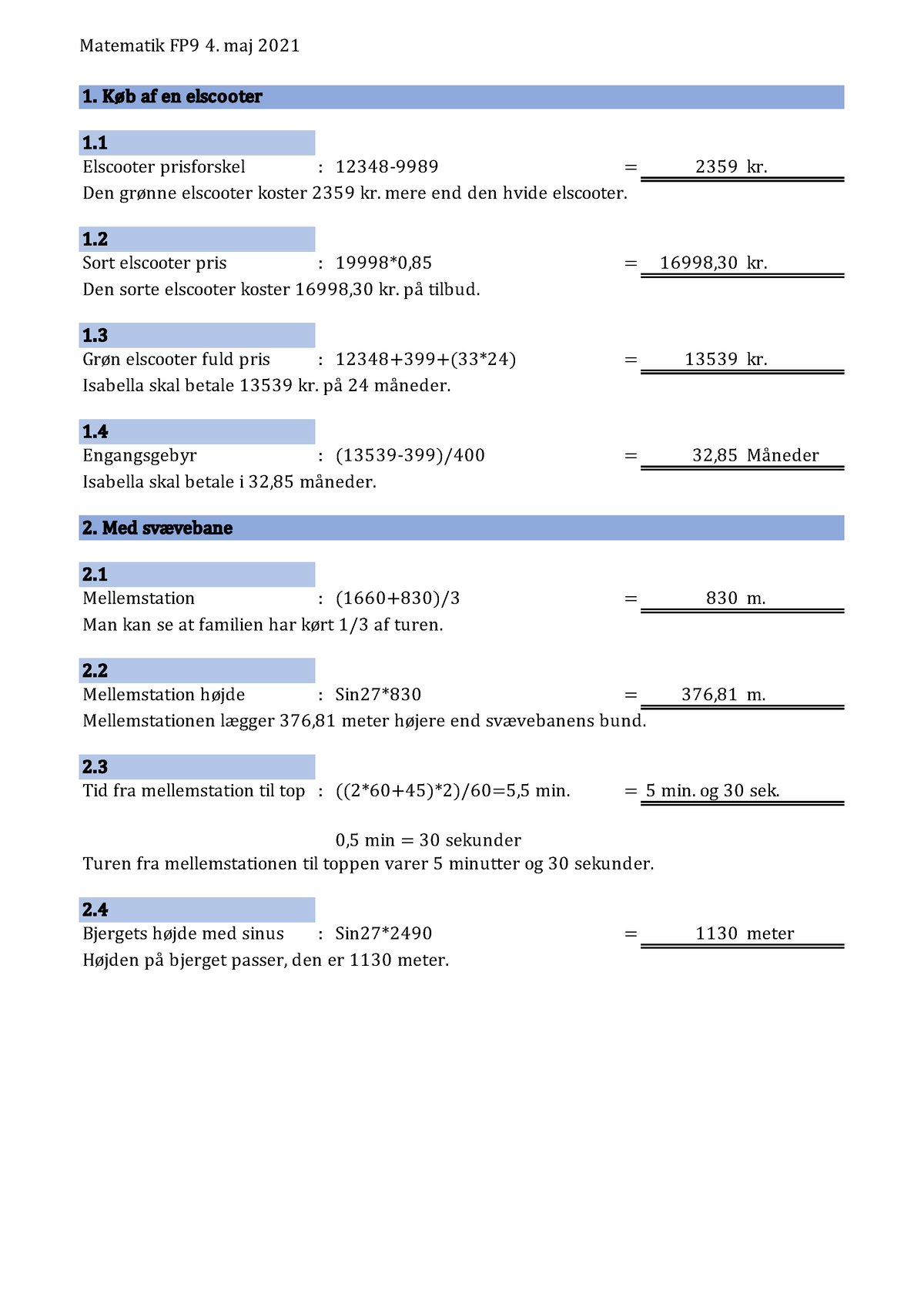 Matematik FP9 4. Maj 2021 - Køb Af En Elscooter 1 Elscooter Prisforskel ...